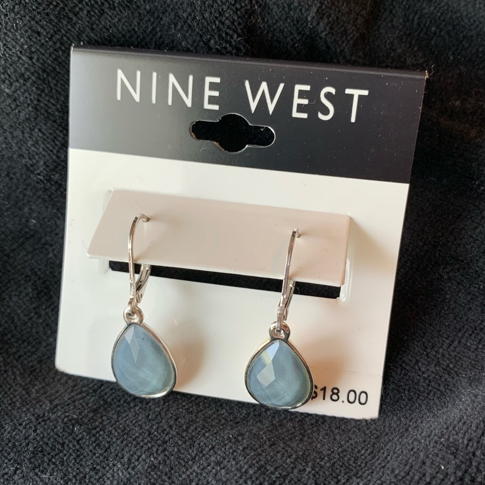 Nine West Tear Drop Blue Stone Pierced Earrings.